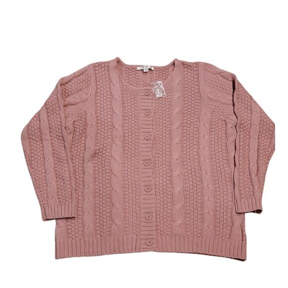 NEW Liz Claiborne NY Mauve Cardigan Women's Long Sleeve Knit Sweater Plus Size - Picture 2 of 11
